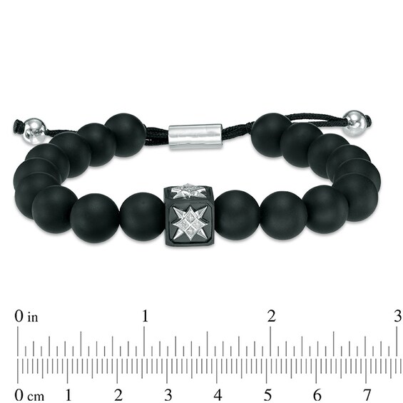 10.0mm Onyx and Diamond Accent Shield Bead Bracelet in Sterling Silver - 10.5"