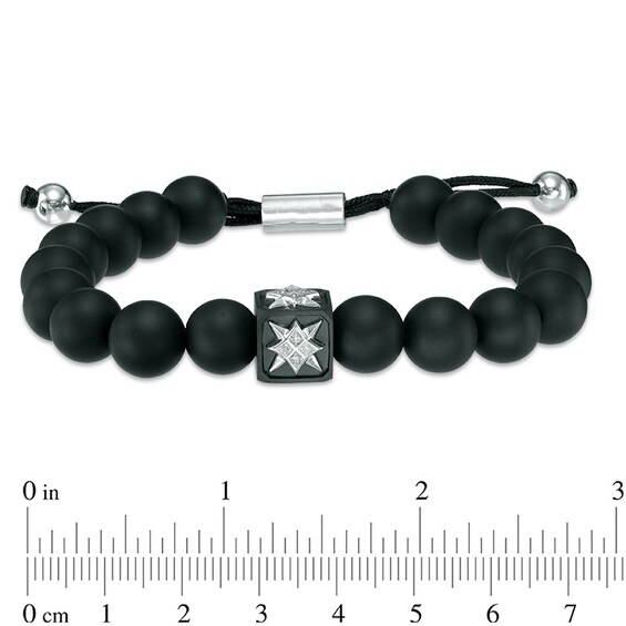 Men's 10.0mm Onyx and Diamond Accent Shield Bead Bracelet in Sterling Silver - 10.5"