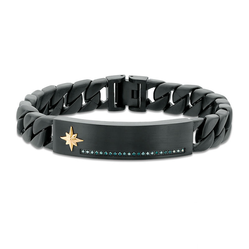 Main Image 1 of 1/6 CT. T.W. Enhanced Blue Diamond Bracelet in Stainless Steel with Black IP and 10K Gold - 8.5"