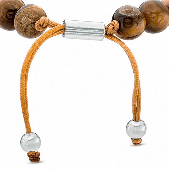 10.5mm Tiger's Eye and Compass Star Bead Bracelet in Sterling Silver and 10K Gold - 10.5"