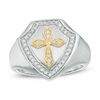 Thumbnail Image 0 of Men's 1/3 CT. T.W. Diamond Shield with Cross Ring in Sterling Silver and 10K Gold