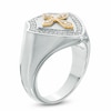 Thumbnail Image 1 of Men's 1/3 CT. T.W. Diamond Shield with Cross Ring in Sterling Silver and 10K Gold