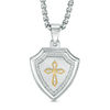 Thumbnail Image 1 of Men's 1/3 CT. T.W. Diamond Shield with Cross Pendant in Sterling Silver and 10K Gold - 24"