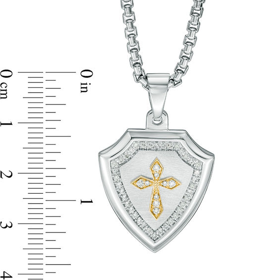 Men's 1/3 CT. T.w. Diamond Shield with Cross Pendant in Sterling Silver and 10K Gold - 24"