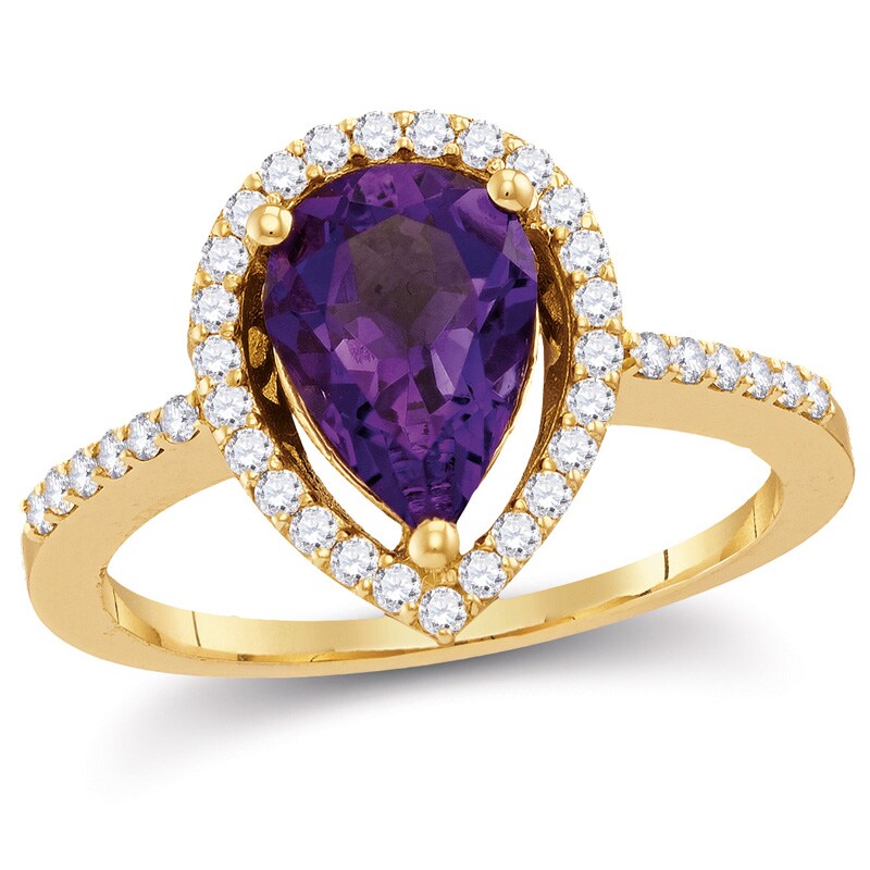 Pear-Shaped Amethyst and 1/3 CT. T.W. Diamond Frame Ring in 10K Gold