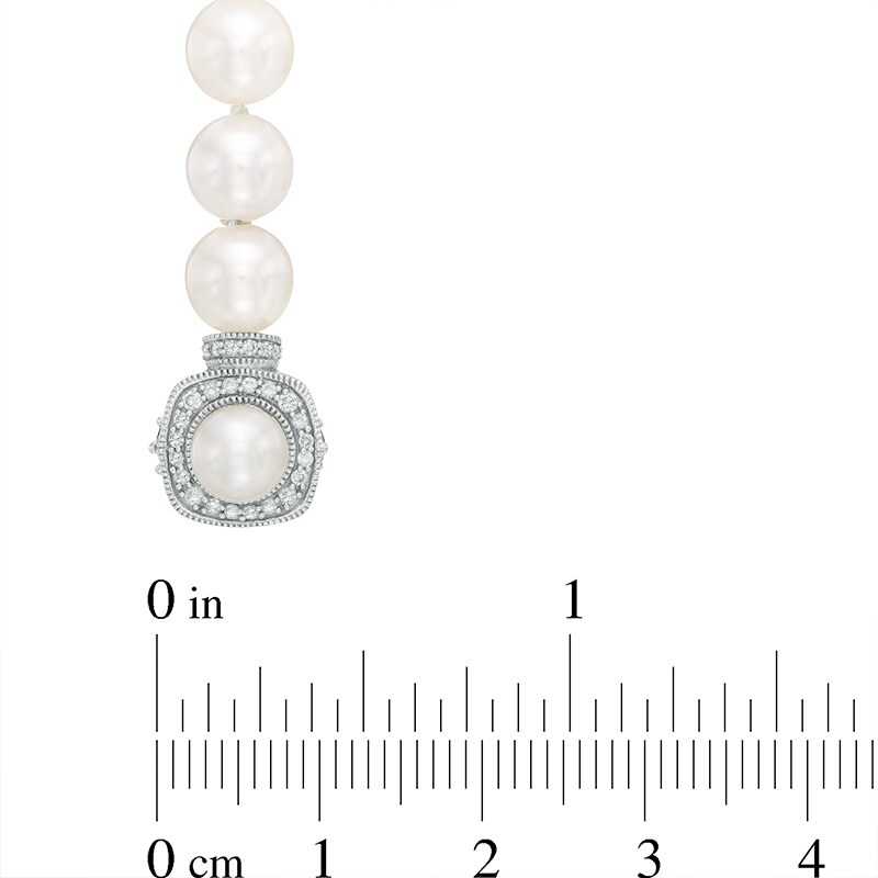 Main Image 4 of Vera Wang Love Collection Akoya Cultured Pearl and 1/6 CT. T.W. Diamond Necklace and Earrings Set in 14K White Gold