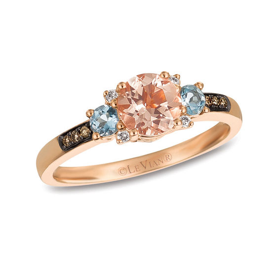 Le Vian Morganite Sea Blue Aquamarine And Diamond Accent Three Le Vian Morganite Sea Blue Aquamarine And Diamond Accent Three Stone Ring In 14k Strawberry Gold Rose Wedding Rings Zales