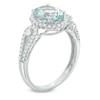 Thumbnail Image 1 of Oval Aquamarine and 1/3 CT. T.W. Diamond Frame Ring in 14K White Gold