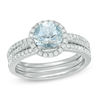 Thumbnail Image 0 of 7.0mm Aquamarine and 3/8 CT. T.W. Diamond Frame Bridal Set in 14K White Gold