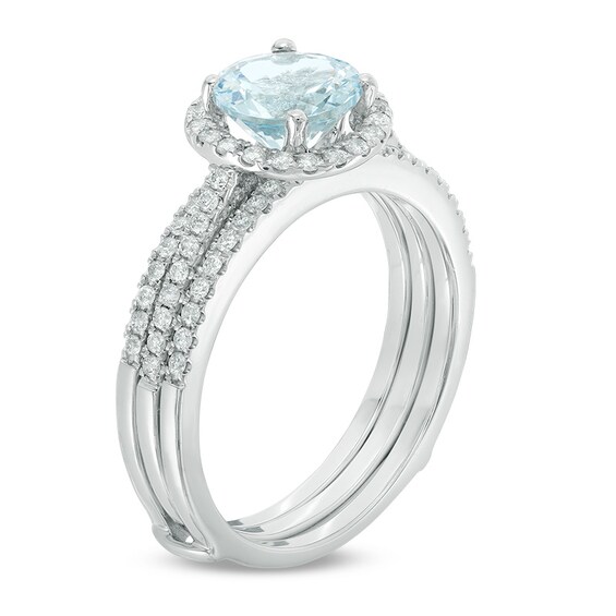 7.0mm Aquamarine and 3/8 CT. T.w. Diamond Frame Bridal Set in 14K White Gold