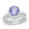 Thumbnail Image 1 of 8.0mm Tanzanite and 5/8 CT. T.W. Diamond Frame Bridal Set in 14K White Gold