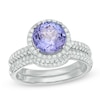 Thumbnail Image 0 of 8.0mm Tanzanite and 5/8 CT. T.W. Diamond Frame Bridal Set in 14K White Gold