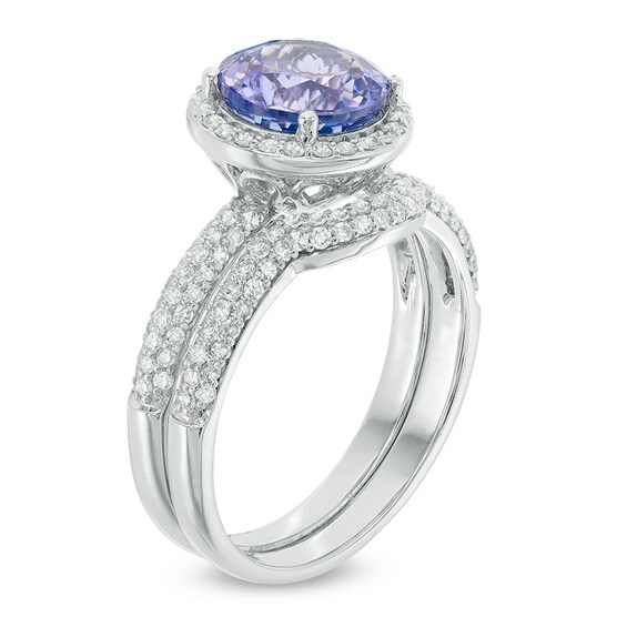 8.0mm Tanzanite and 5/8 CT. T.w. Diamond Frame Bridal Set in 14K White Gold
