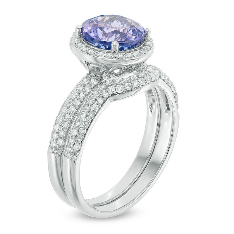 Main Image 2 of 8.0mm Tanzanite and 5/8 CT. T.W. Diamond Frame Bridal Set in 14K White Gold