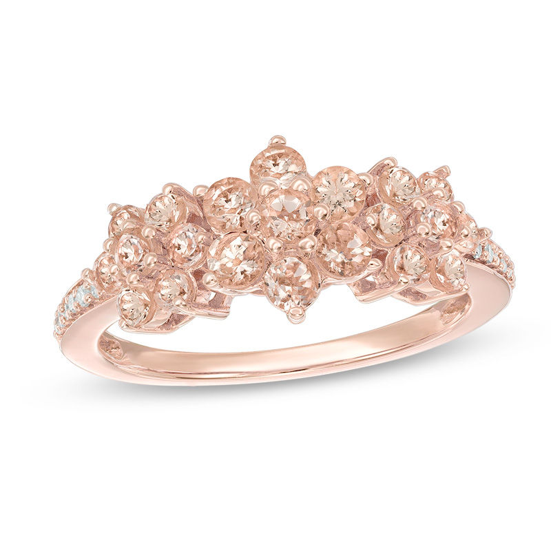 Morganite and Diamond Accent Triple Flower Ring in 10K Rose Gold