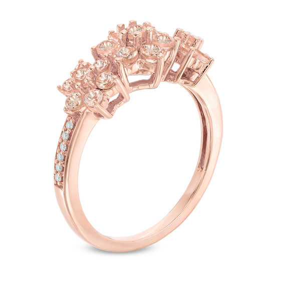 Morganite and Diamond Accent Triple Flower Ring in 10K Rose Gold