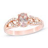 Thumbnail Image 1 of Oval Morganite and 1/8 CT. T.W. Diamond Scroll Ring in 10K Rose Gold