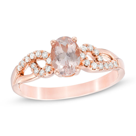 Oval Morganite and 1/8 CT. T.w. Diamond Scroll Ring in 10K Rose Gold