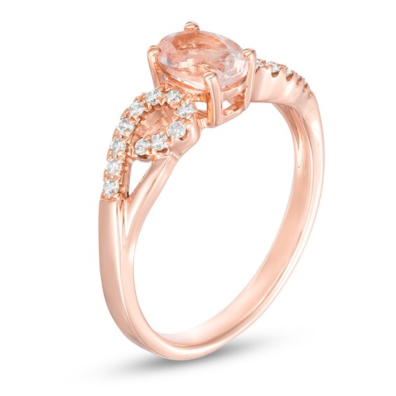 Oval Morganite and 1/8 CT. T.w. Diamond Scroll Ring in 10K Rose Gold