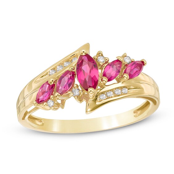 Marquise Lab-Created Ruby and 1/10 CT. T.w. Diamond Five Stone Ring in 10K Gold