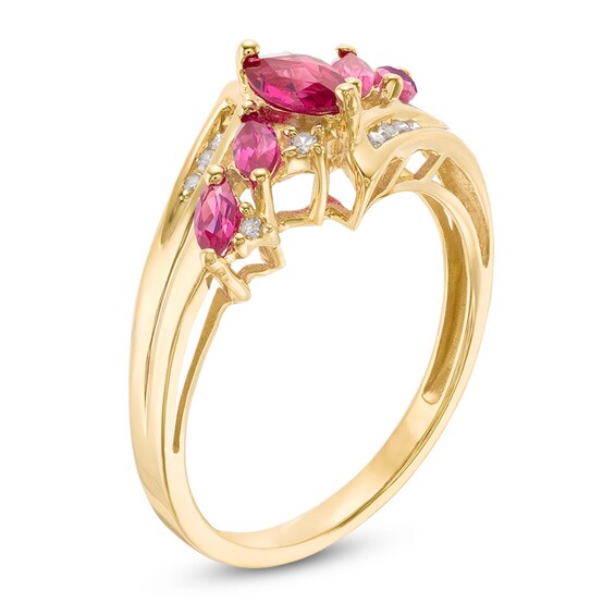 Marquise Lab-Created Ruby and 1/10 CT. T.w. Diamond Five Stone Ring in 10K Gold
