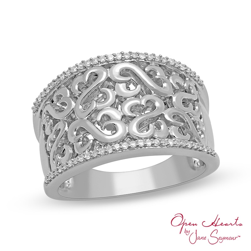 Main Image 1 of Open Hearts by Jane Seymour™ 1/6 CT. T.W. Diamond Fashion Ring in Sterling Silver