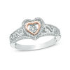 Thumbnail Image 0 of Open Hearts by Jane Seymour™ 1/15 CT. T.W. Diamond Double Heart Ring in Sterling Silver and 10K Rose Gold