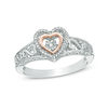 Thumbnail Image 1 of Open Hearts by Jane Seymour™ 1/15 CT. T.W. Diamond Double Heart Ring in Sterling Silver and 10K Rose Gold