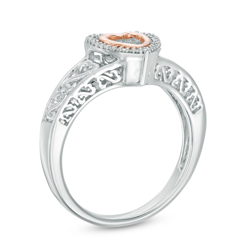 Main Image 2 of Open Hearts by Jane Seymour™ 1/15 CT. T.W. Diamond Double Heart Ring in Sterling Silver and 10K Rose Gold