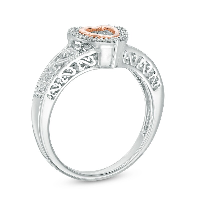 Open Hearts by Jane Seymour™ 1/15 CT. T.W. Diamond Double Heart Ring in Sterling Silver and 10K Rose Gold