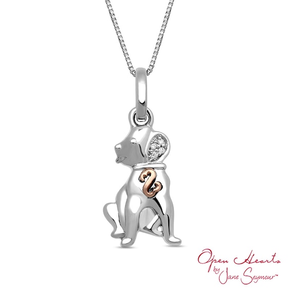 Open Hearts by Jane Seymourâ¢ Diamond Accent Puppy Pendant in Sterling Silver and 10K Rose Gold