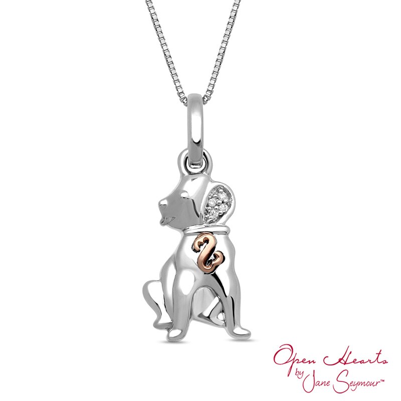 Main Image 1 of Open Hearts by Jane Seymour™ Diamond Accent Puppy Pendant in Sterling Silver and 10K Rose Gold