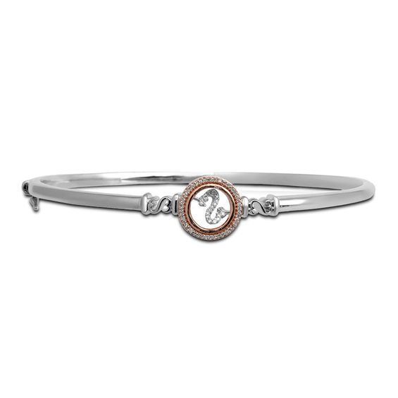 Open Hearts by Jane Seymourâ¢ 1/10 CT. T.w. Diamond Bangle in Sterling Silver and 10K Rose Gold - 7.5"