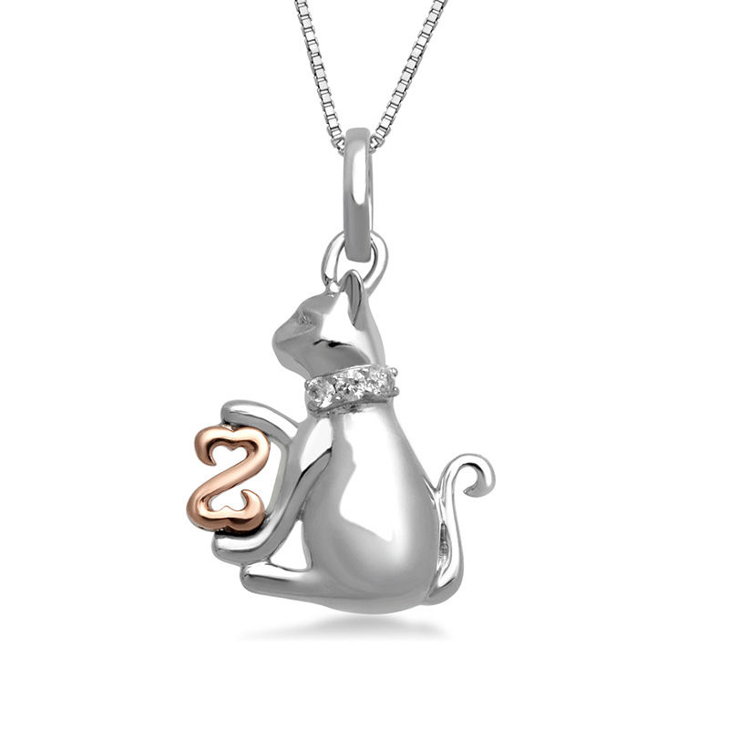 Main Image 1 of Open Hearts by Jane Seymour™ Diamond Accent Kitten Pendant in Sterling Silver and 10K Rose Gold