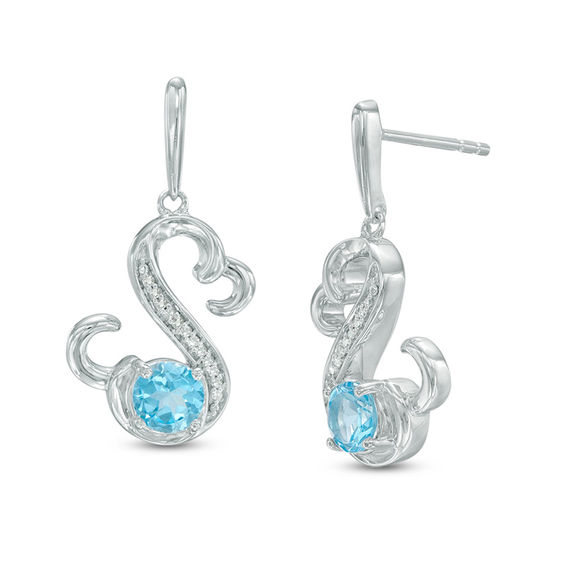 Open Hearts by Jane Seymourâ¢ 5.0mm Blue Topaz and 1/20 CT. T.w. Diamond Drop Earrings in Sterling Silver