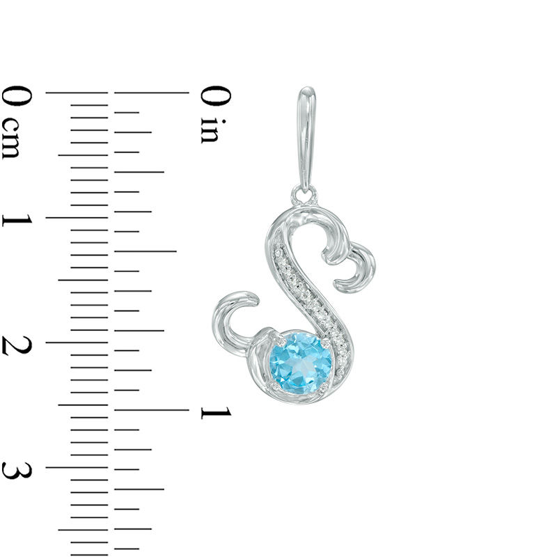 Open Hearts by Jane Seymour™ 5.0mm Blue Topaz and 1/20 CT. T.W. Diamond Drop Earrings in Sterling Silver