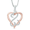 Thumbnail Image 1 of Open Hearts by Jane Seymour™ 1/15 CT. T.W. Diamond Interlocking Pendant in Sterling Silver and 10K Rose Gold