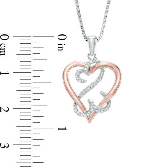Open Hearts by Jane Seymourâ¢ 1/15 CT. T.w. Diamond Interlocking Pendant in Sterling Silver and 10K Rose Gold