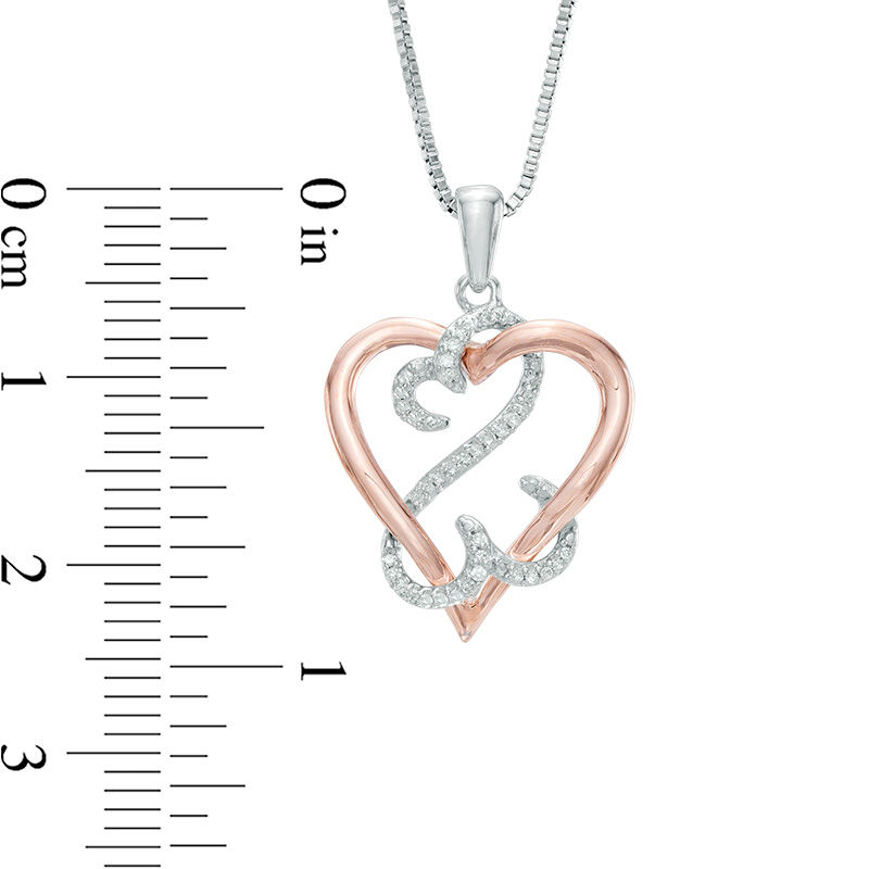 Open Hearts by Jane Seymour™ 1/15 CT. T.W. Diamond Interlocking Pendant in Sterling Silver and 10K Rose Gold