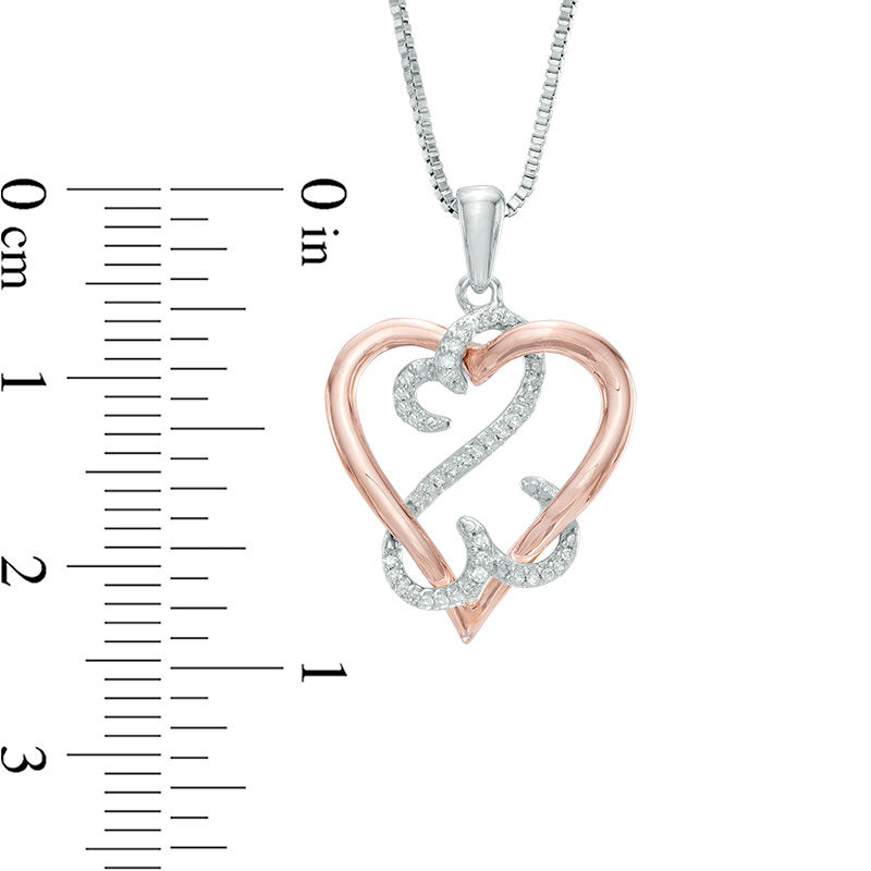 Main Image 2 of Open Hearts by Jane Seymour™ 1/15 CT. T.W. Diamond Interlocking Pendant in Sterling Silver and 10K Rose Gold