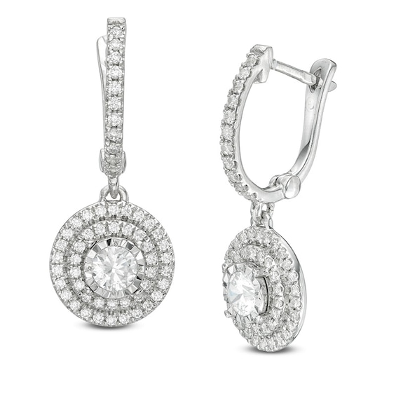 1/2 CT. T.w. Diamond Double Frame Drop Earrings in 10K White Gold