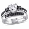 Thumbnail Image 1 of Lab-Created White Sapphire and 3/8 CT. T.W. Black Diamond Three Stone Bridal Set in Sterling Silver
