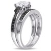 Thumbnail Image 2 of Lab-Created White Sapphire and 3/8 CT. T.W. Black Diamond Three Stone Bridal Set in Sterling Silver