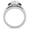 Thumbnail Image 3 of Lab-Created White Sapphire and 3/8 CT. T.W. Black Diamond Three Stone Bridal Set in Sterling Silver