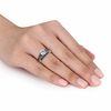 Thumbnail Image 4 of Lab-Created White Sapphire and 3/8 CT. T.W. Black Diamond Three Stone Bridal Set in Sterling Silver