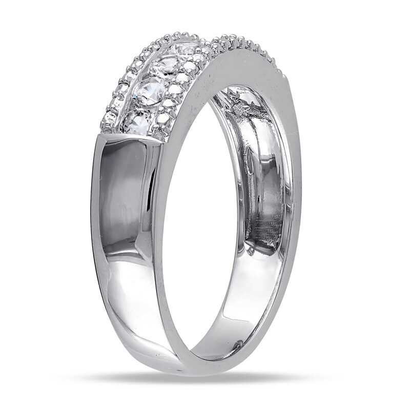 Lab-Created White Sapphire Beaded Seven Stone Ring in Sterling Silver