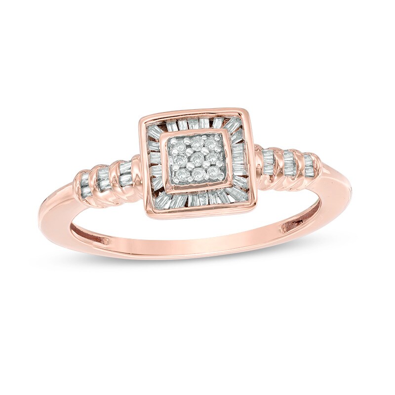 1/4 CT. T.W. Composite Diamond Square Frame Ring in 10K Rose Gold