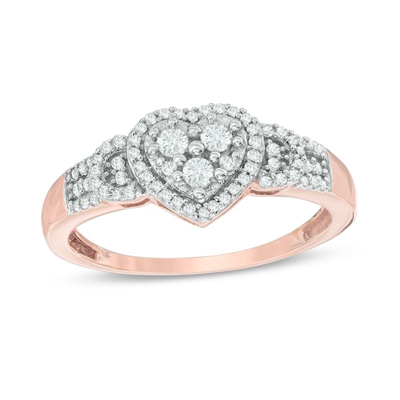 1/4 CT. T.W. Diamond Heart Frame Loop Sides Ring in 10K Rose Gold Zales