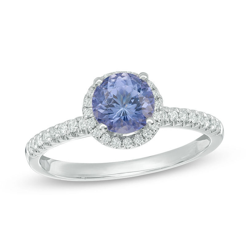 Main Image 1 of 6.0mm Tanzanite and 1/5 CT. T.W. Diamond Frame Engagement Ring in 14K White Gold