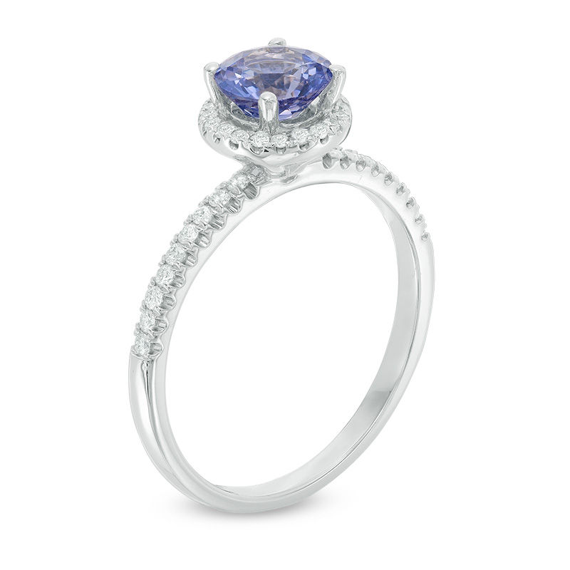 Main Image 2 of 6.0mm Tanzanite and 1/5 CT. T.W. Diamond Frame Engagement Ring in 14K White Gold